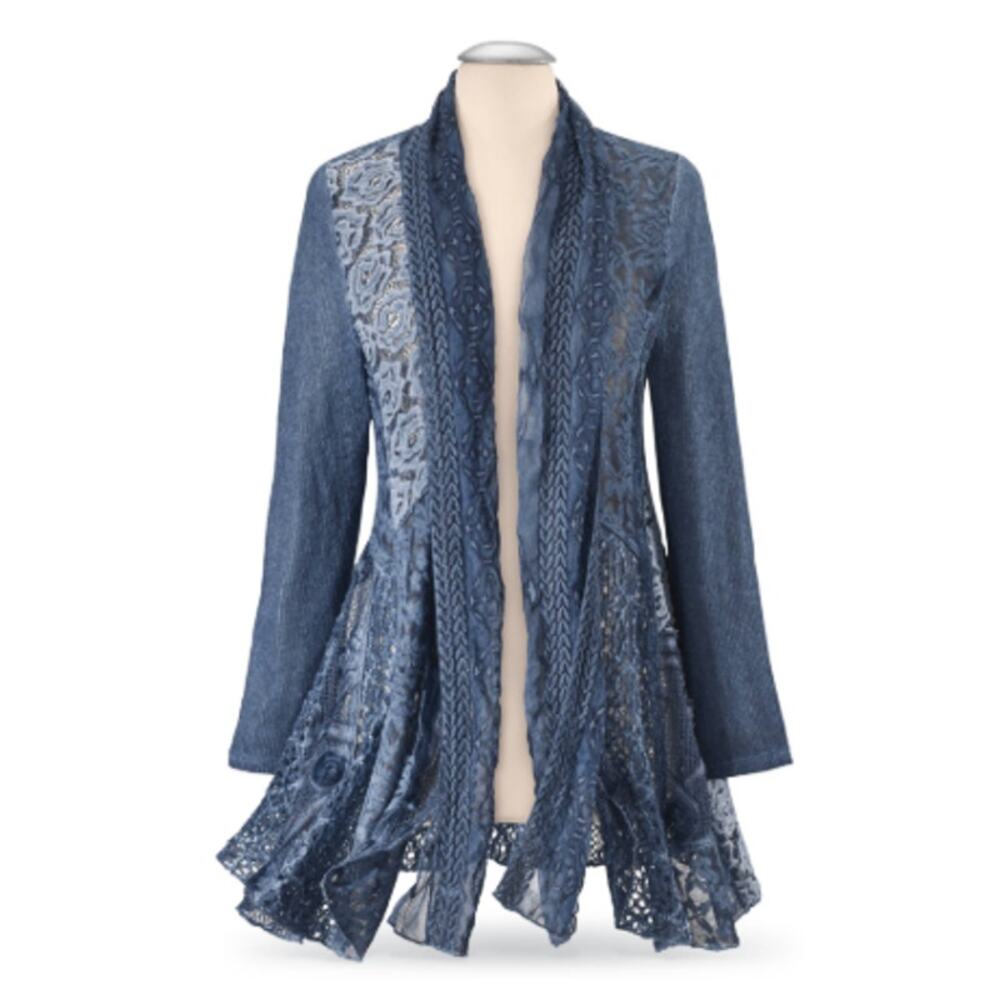 Pyramid Collection Blue Mixed Fabric Jacket